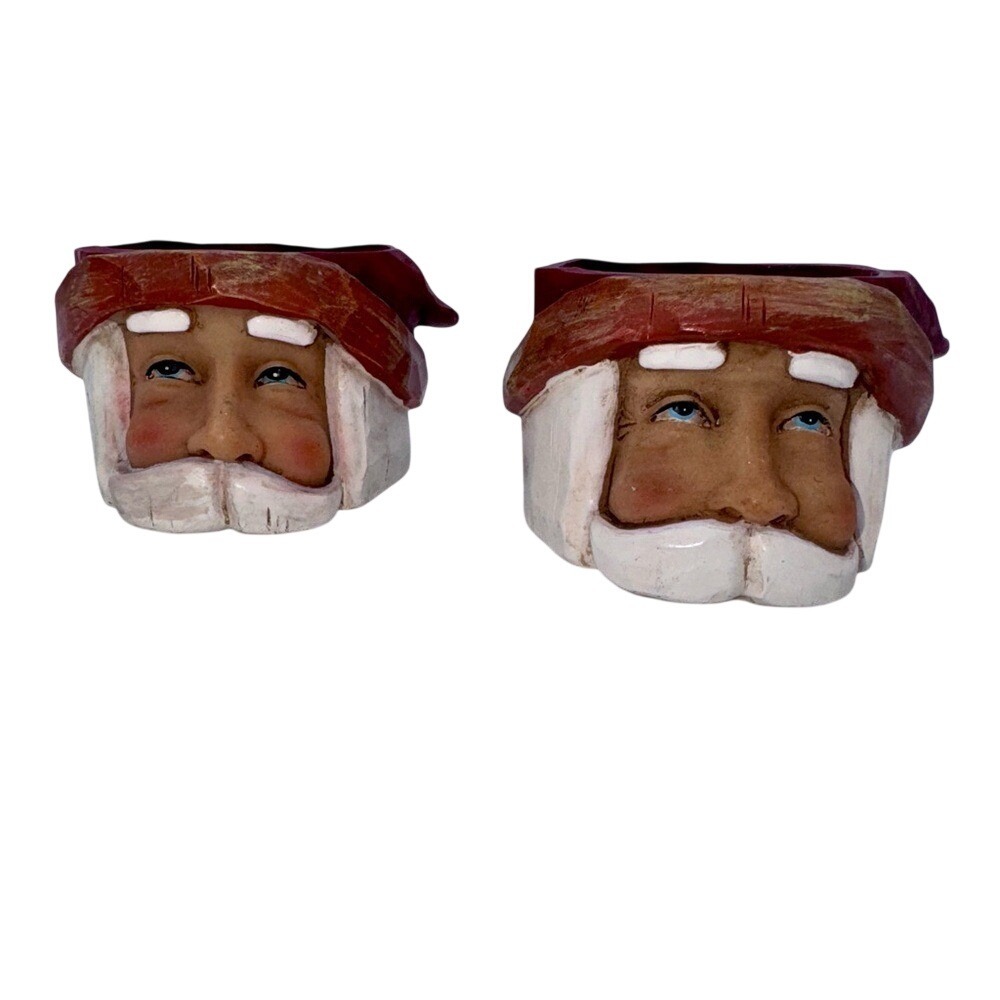 Jim Shore Santa Claus Face Tea Light Votive Candle Holders - Set of 2, EUC